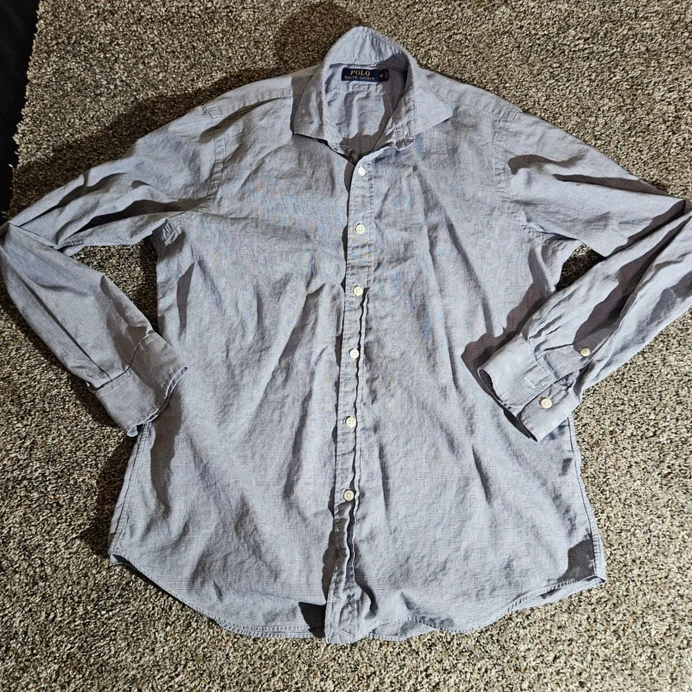 Polo Ralph Lauren Mens Blue Glen Plaid Cotton Button Down Shirt Size M